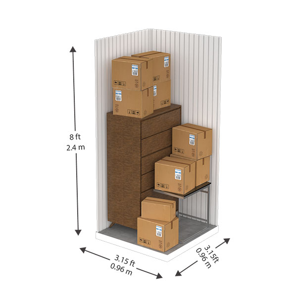 Example cutaway of the 10 square feet storage unit containing common household items.